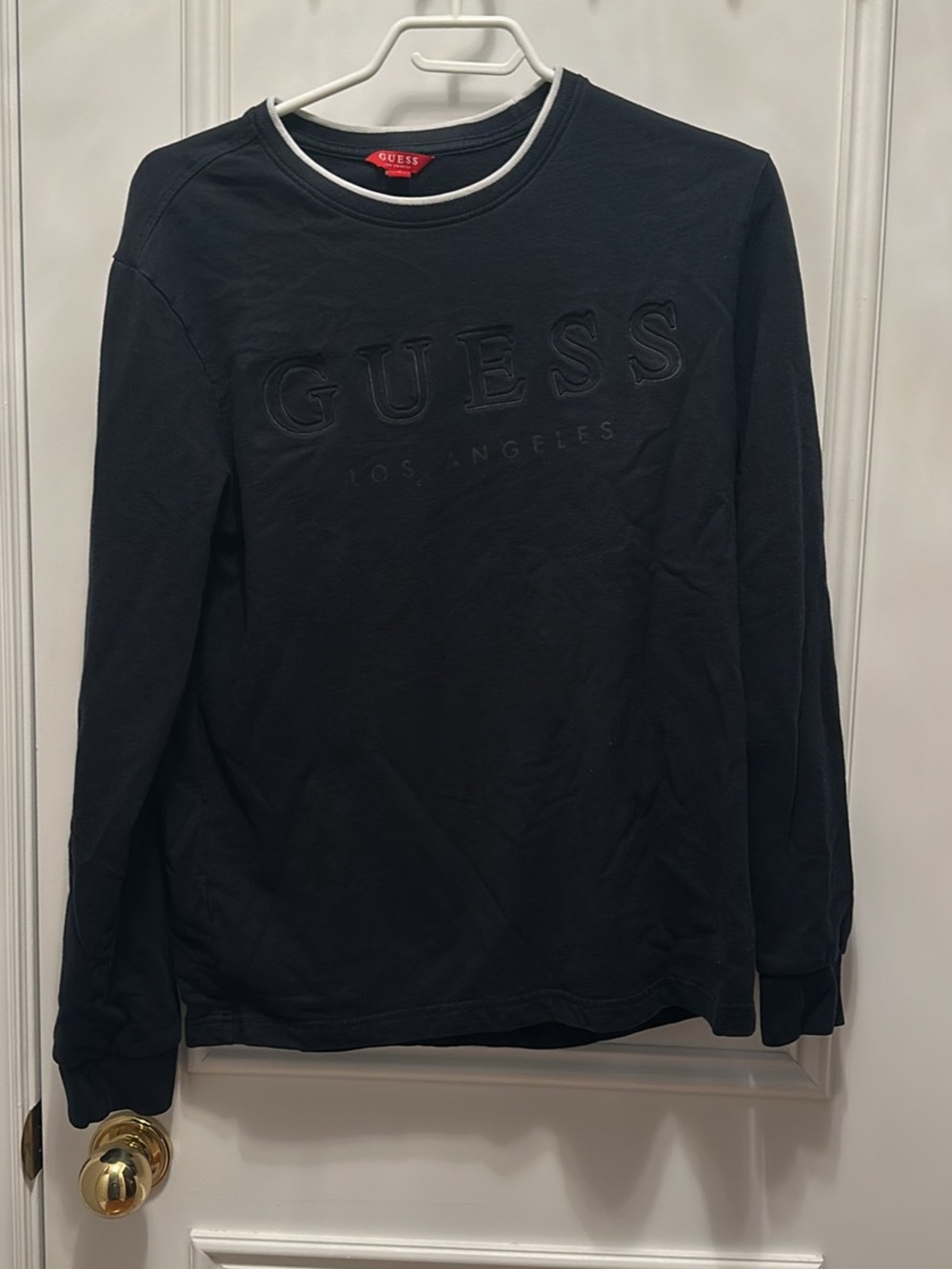 GUESS Men's Navy Embossed Logo Crewneck Sweatshirt